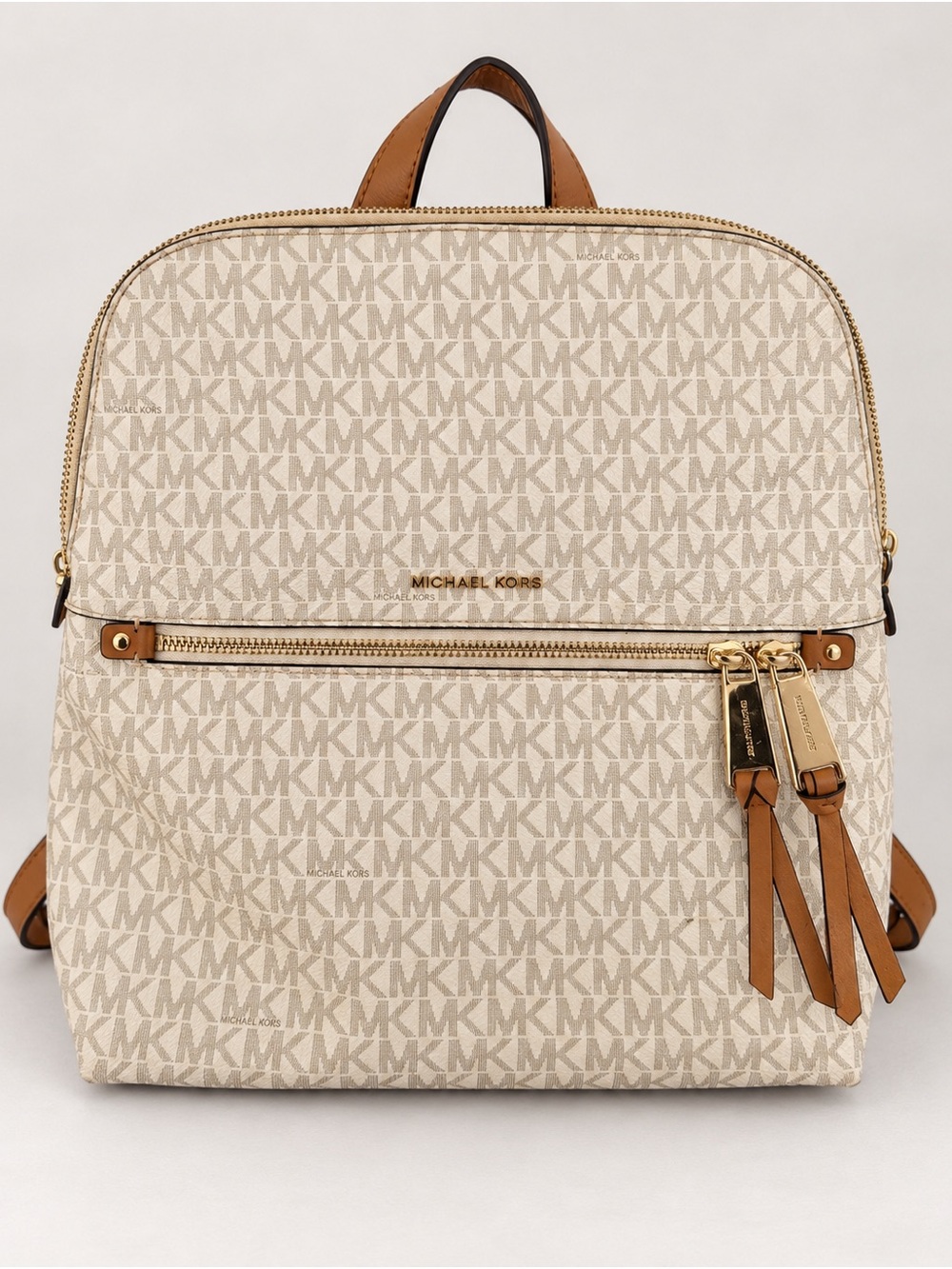 Michael Kors Cream and Tan Signature Backpack
